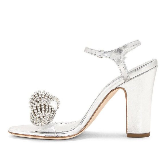 Manolo Blahnik Elhob 105 Leather Sandal in Silver 36.5 with Box Womens High Heel - Picture 5 of 15